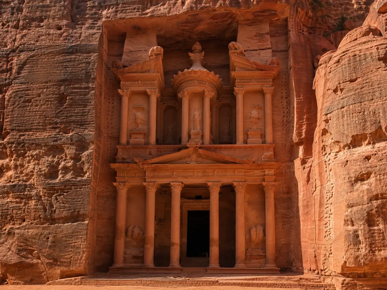 The Treasury facade (Al-Khazneh) at the end of the Siq